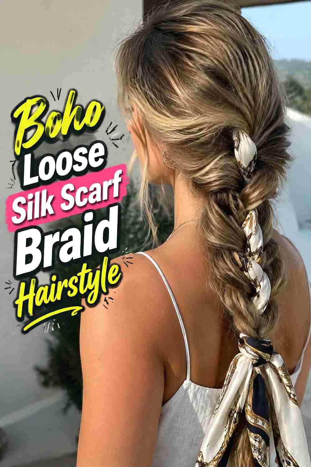 12. Boho Loose Silk Scarf Braid Hairstyle