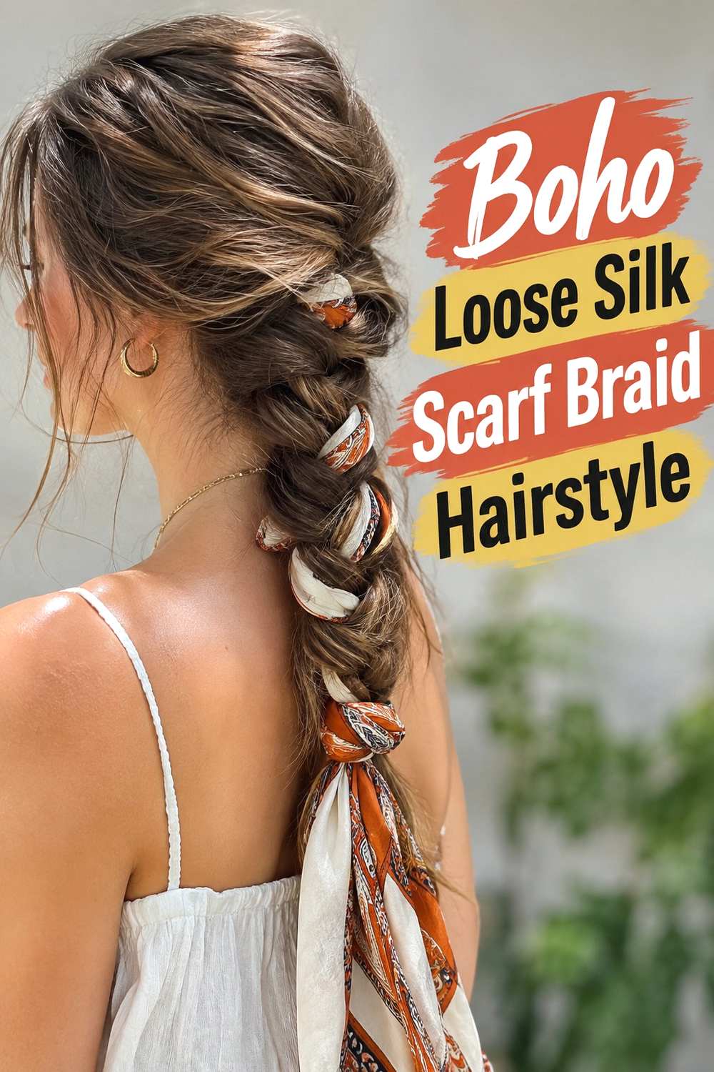 10. Boho Loose Silk Scarf Braid Hairstyle