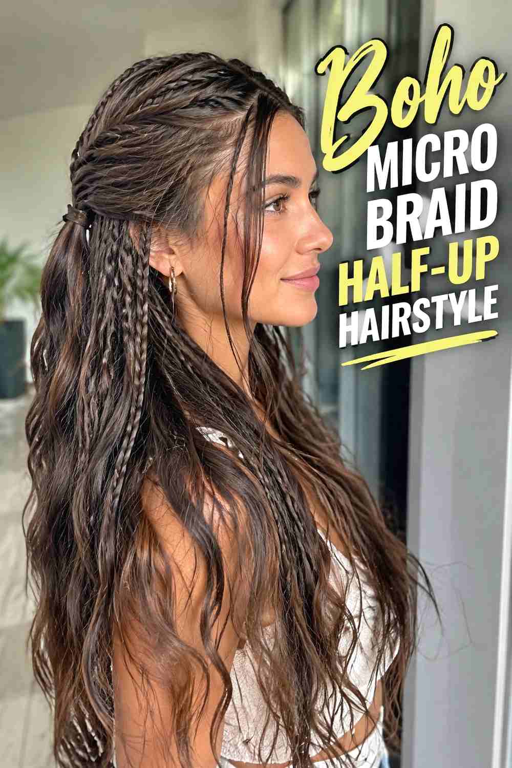 17. Boho Micro Braid Half Up Hairstyle