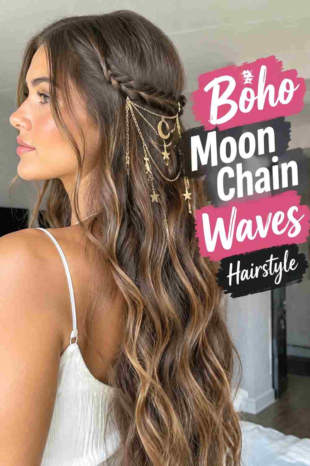 9. Boho Moon Chain Waves Hairstyle