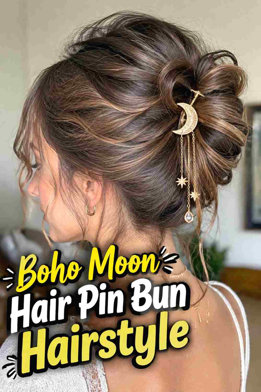 8. Boho Moon Hair Pin Bun Hairstyle
