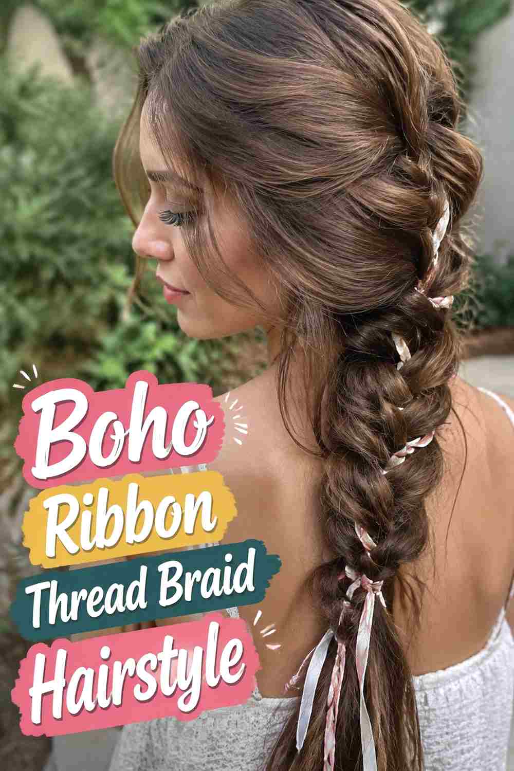 11. Boho Ribbon Thread Braid Hairstyle