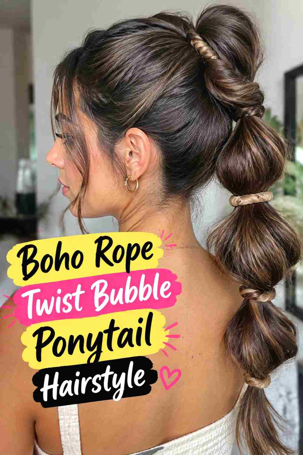 19. Boho Rope Twist Bubble Ponytail Hairstyle