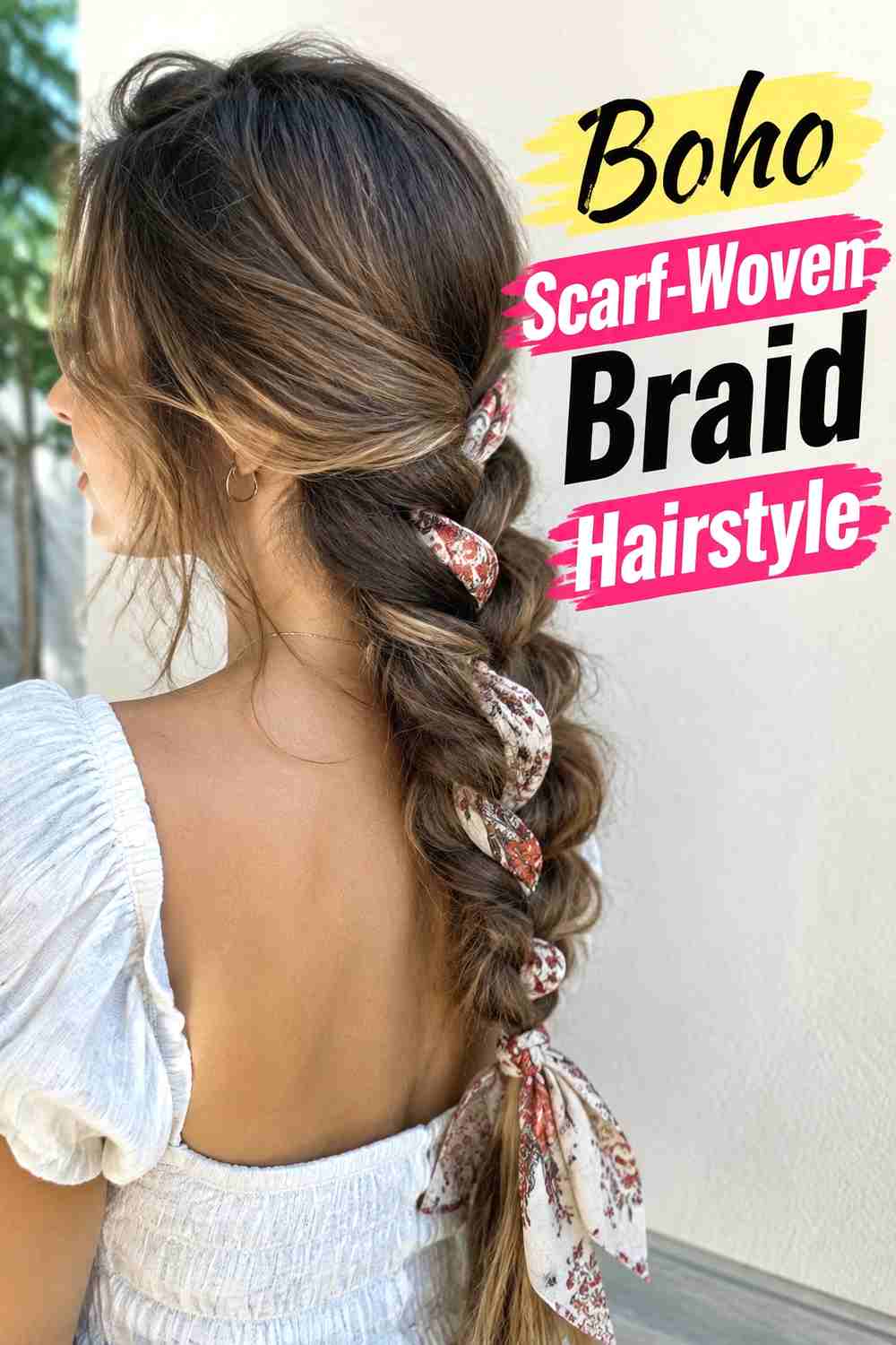 16. Boho Scarf Woven Braid Hairstyle