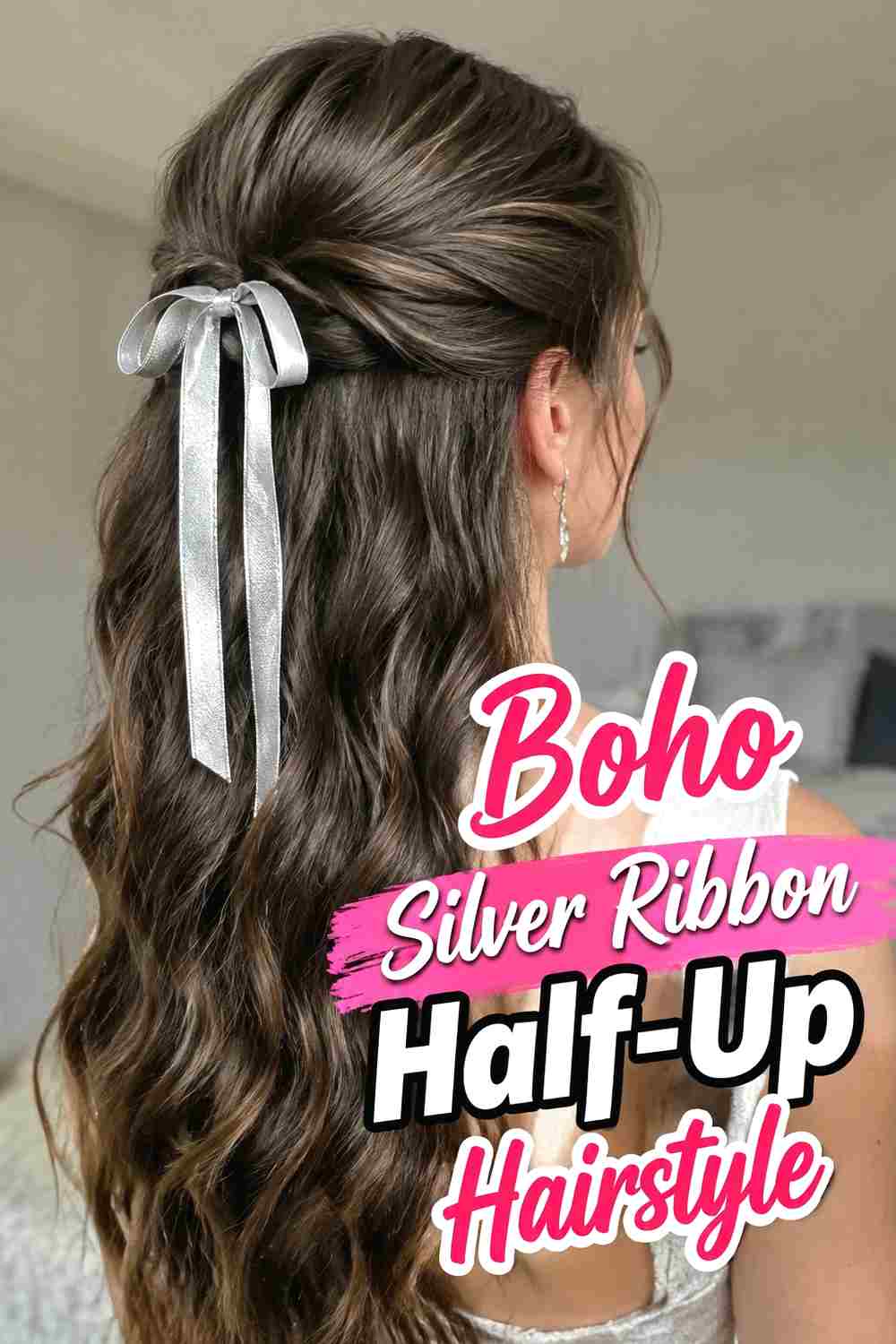 14. Boho Silver Ribbon Half Up Hairstyle