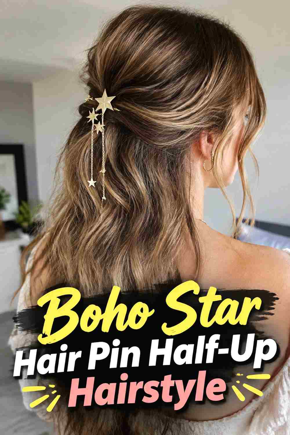 12. Boho Star Hair Pin Half Up Hairstyle
