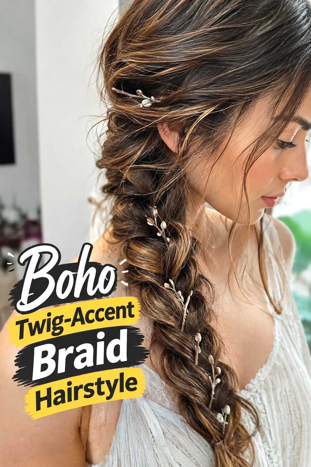 13. Boho Twig Accent Braid Hairstyle