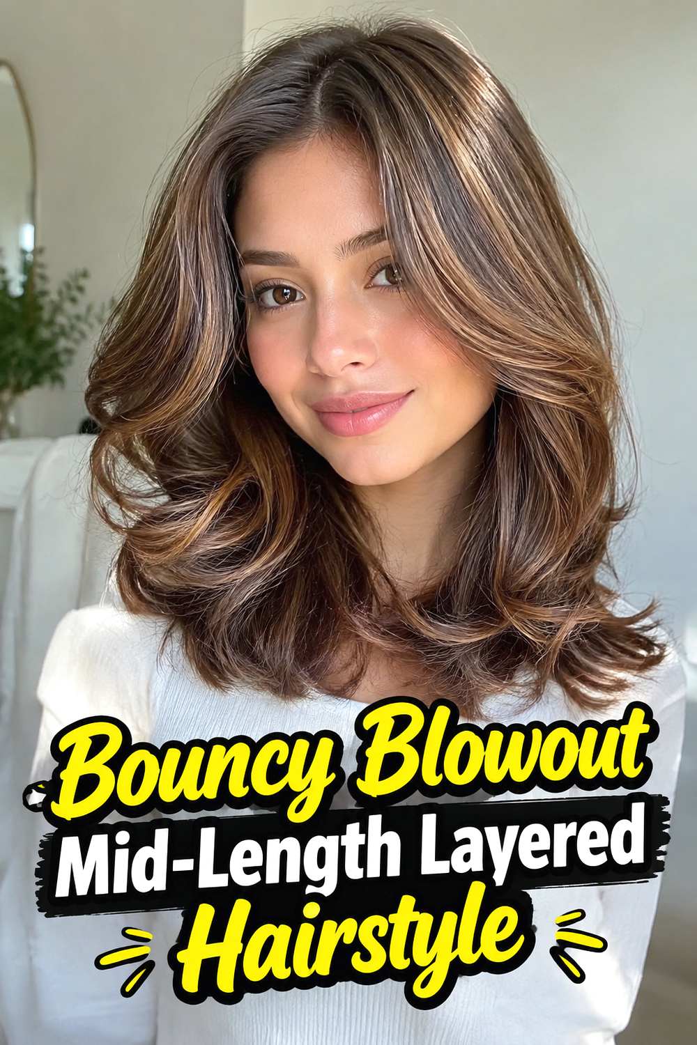 7. Bouncy Blowout Mid Length Layered Hairstyle