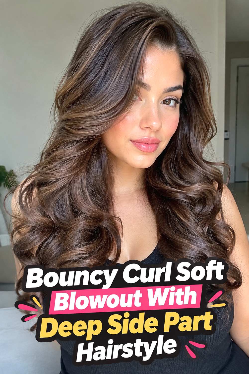 Bouncy Curl Soft Blowout With Deep Side Part Hairstyle