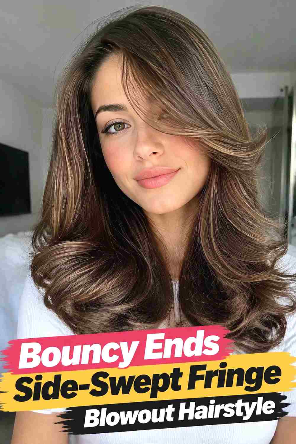 6. Bouncy Ends Side Swept Fringe Blowout Hairstyle
