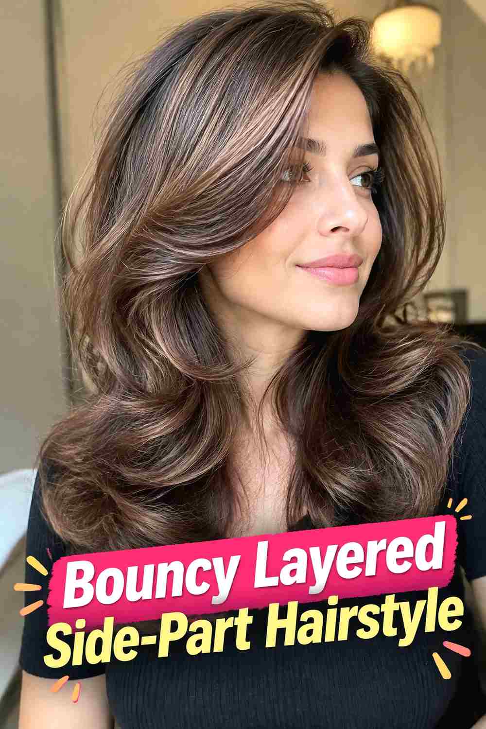 4. Bouncy Layered Side Part Hairstyle