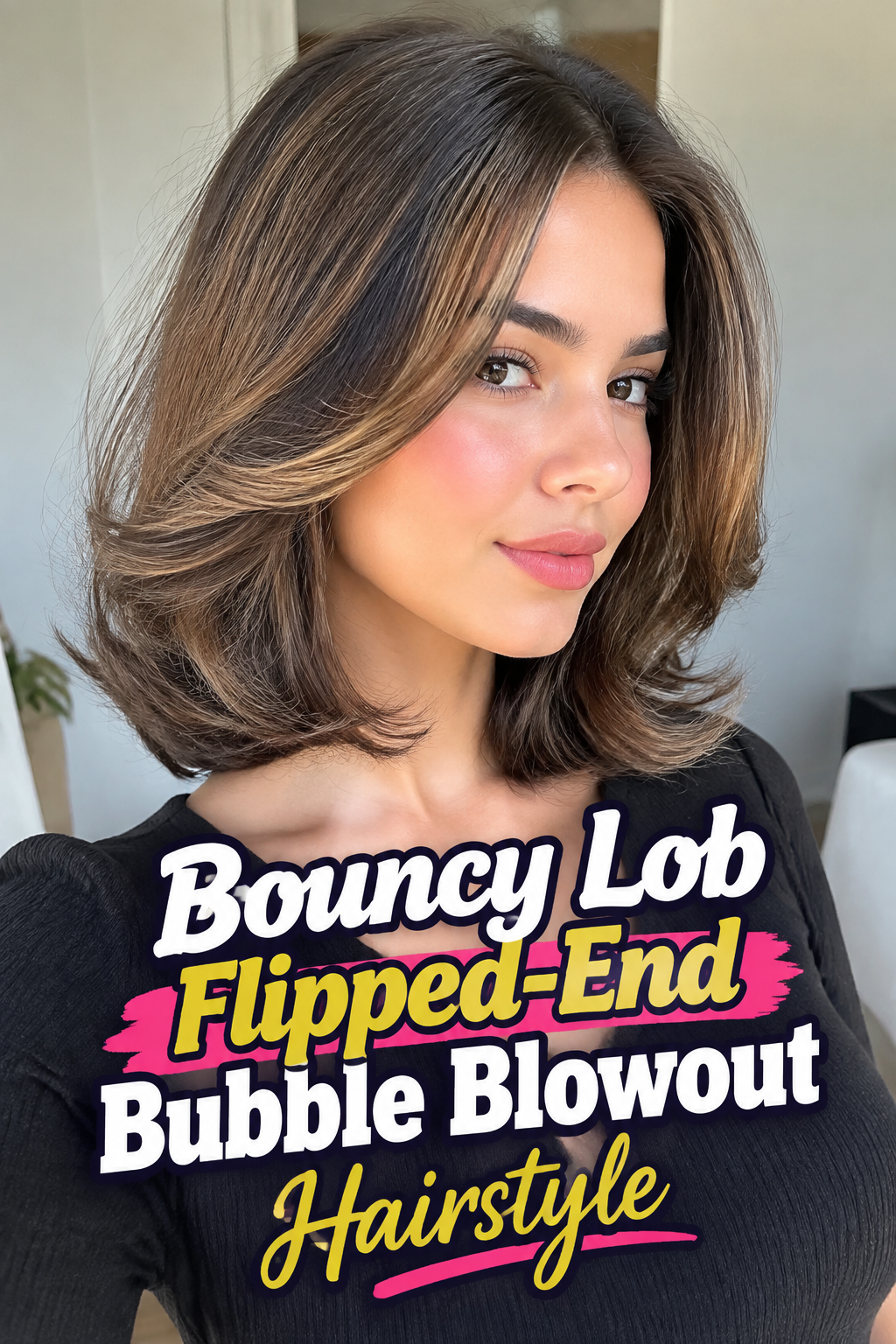Bouncy Lob Flipped-End Bubble Blowout Hairstyle