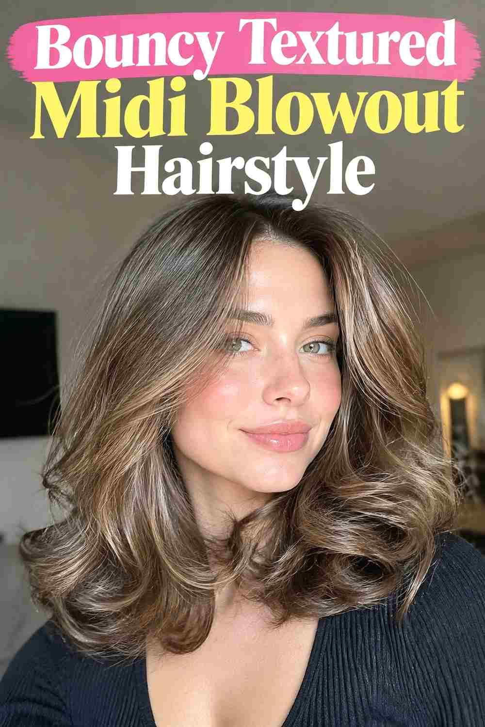 9. Bouncy Textured Midi Blowout Hairstyle