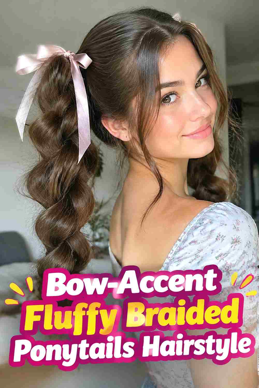 15. Bow Accent Fluffy Braided Ponytails Hairstyle