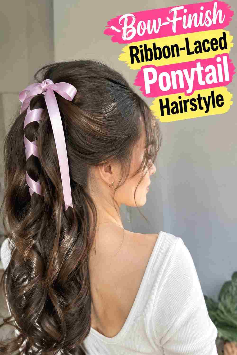 16. Bow Finish Ribbon Laced Ponytail Hairstyle