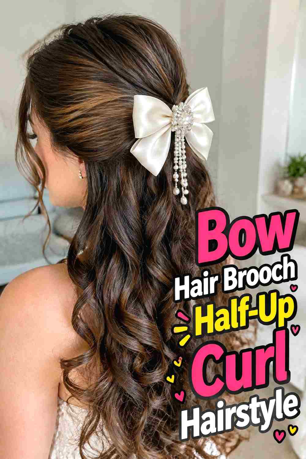 8. Bow Hair Brooch Half Up Curl Hairstyle