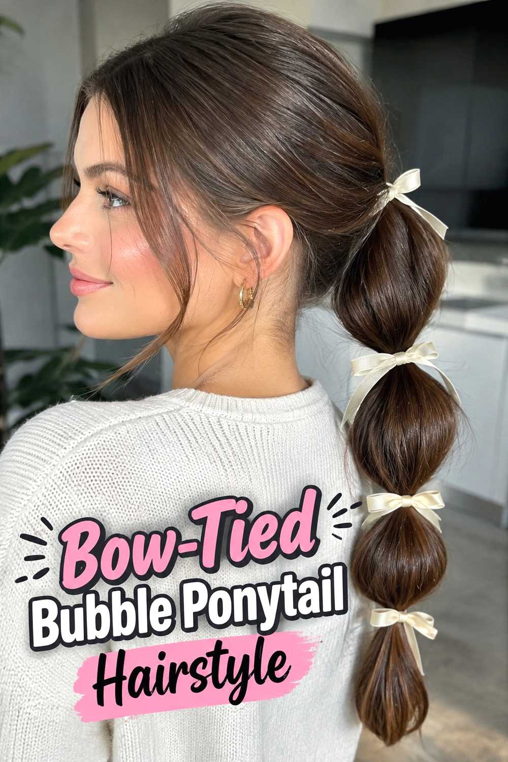 8. Bow Tied Bubble Ponytail Hairstyle
