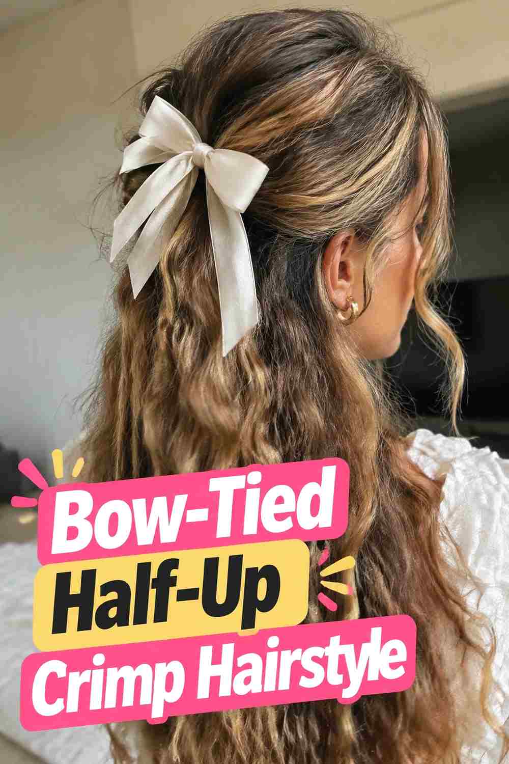 5. Bow Tied Half Up Crimp Hairstyle