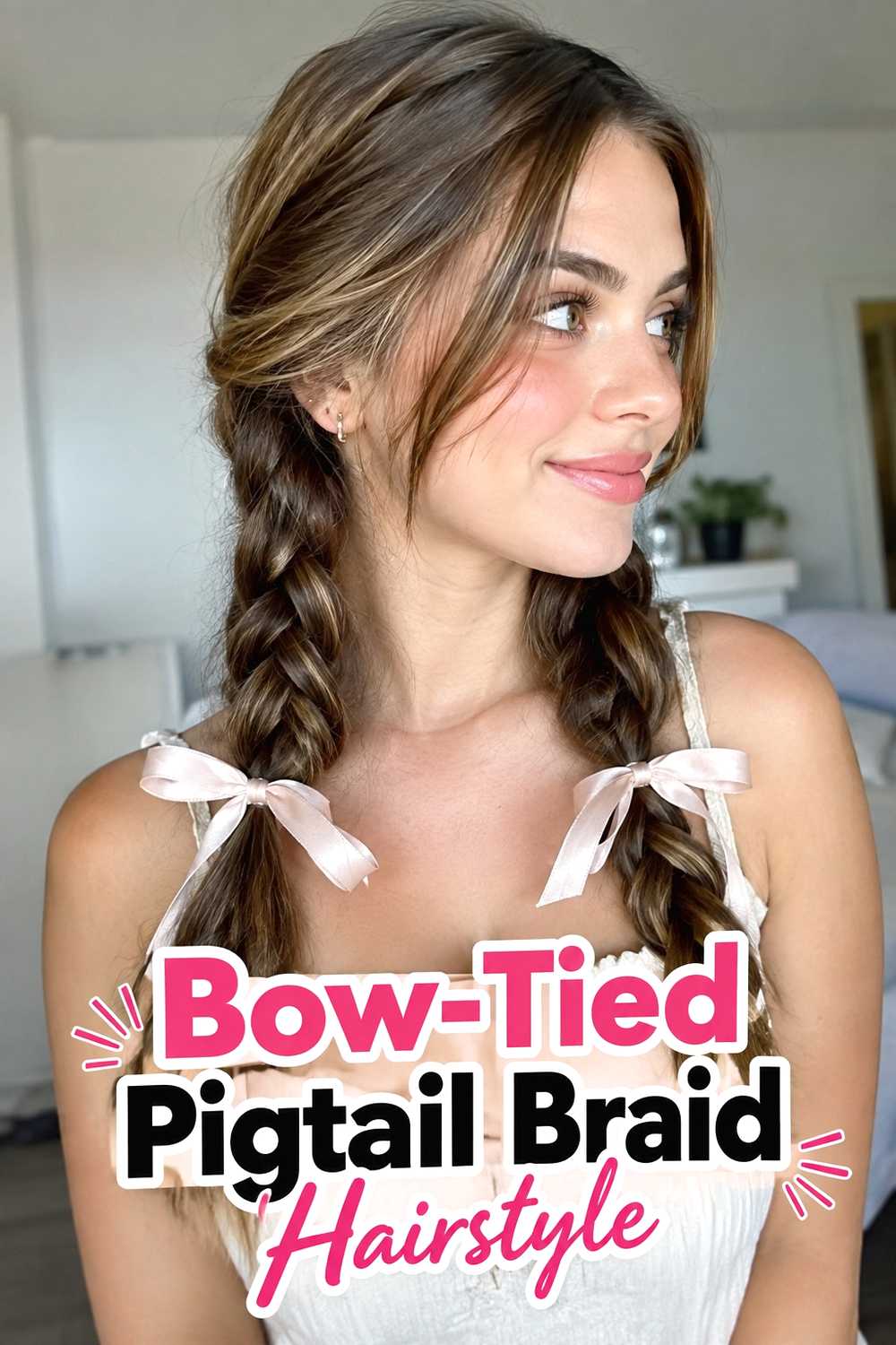 14. Bow Tied Pigtail Braid Hairstyle