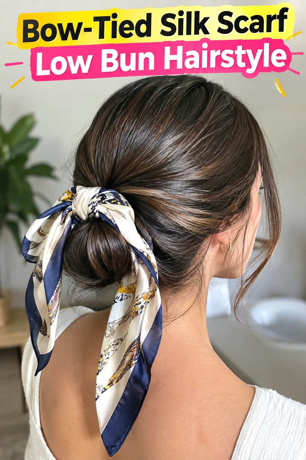 3. Bow Tied Silk Scarf Low Bun Hairstyle