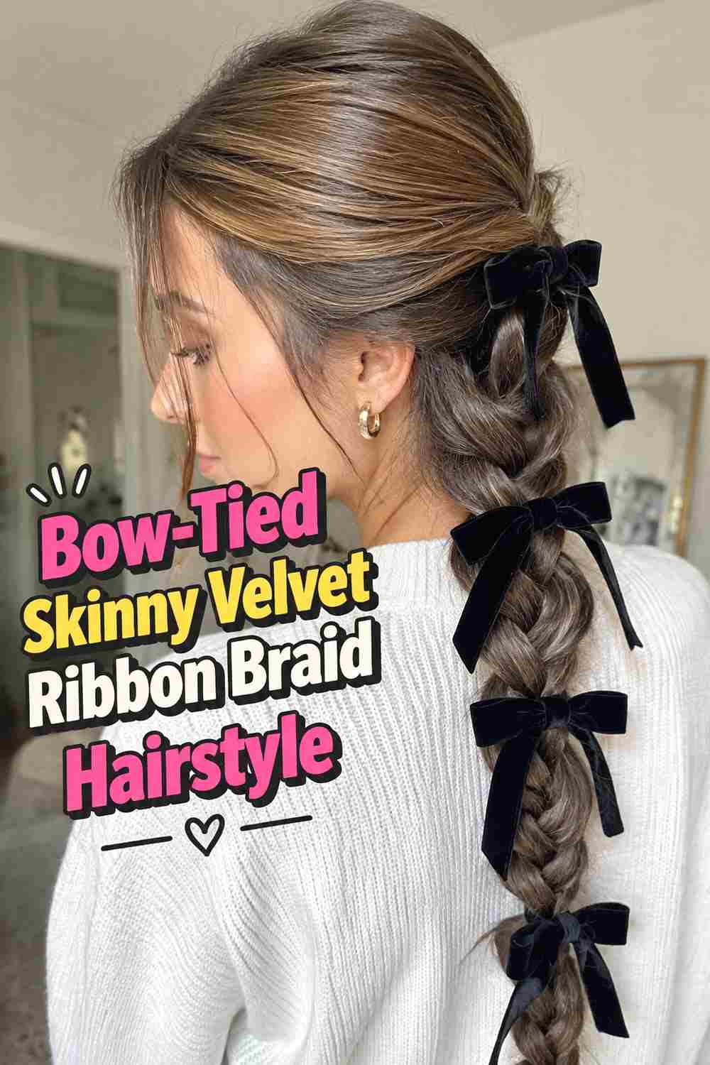 12. Bow Tied Skinny Velvet Ribbon Braid Hairstyle