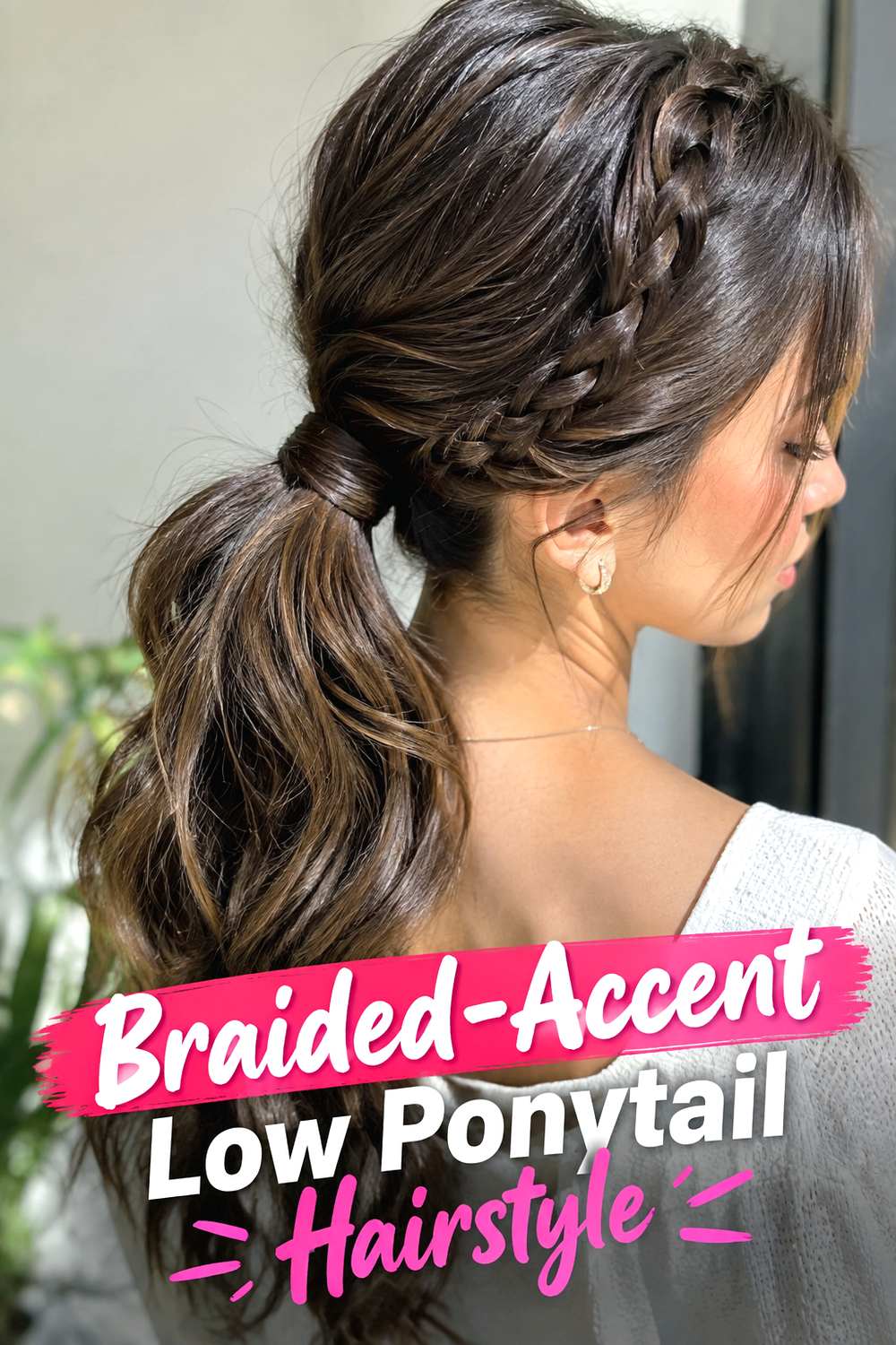 Braided-Accent Low Ponytail Hairstyle