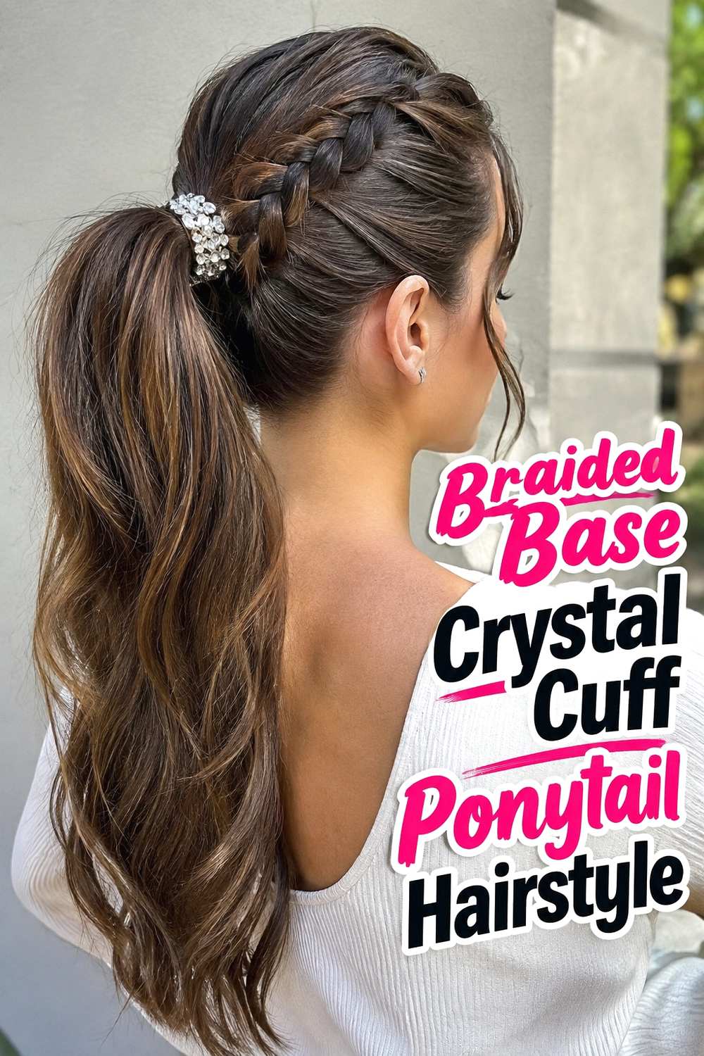 6. Braided Base Crystal Cuff Ponytail Hairstyle