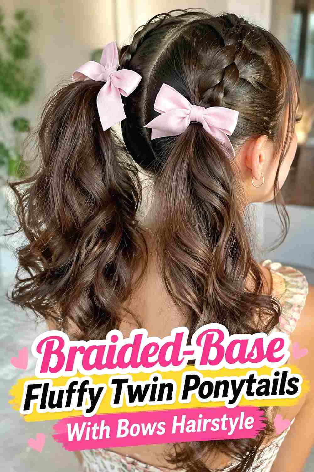 7. Braided Base Fluffy Twin Ponytails With Bows Hairstyle