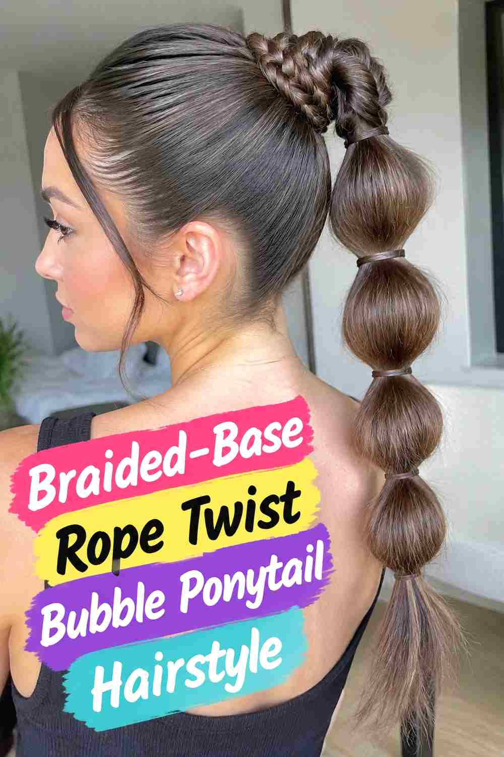15. Braided Base Rope Twist Bubble Ponytail Hairstyle