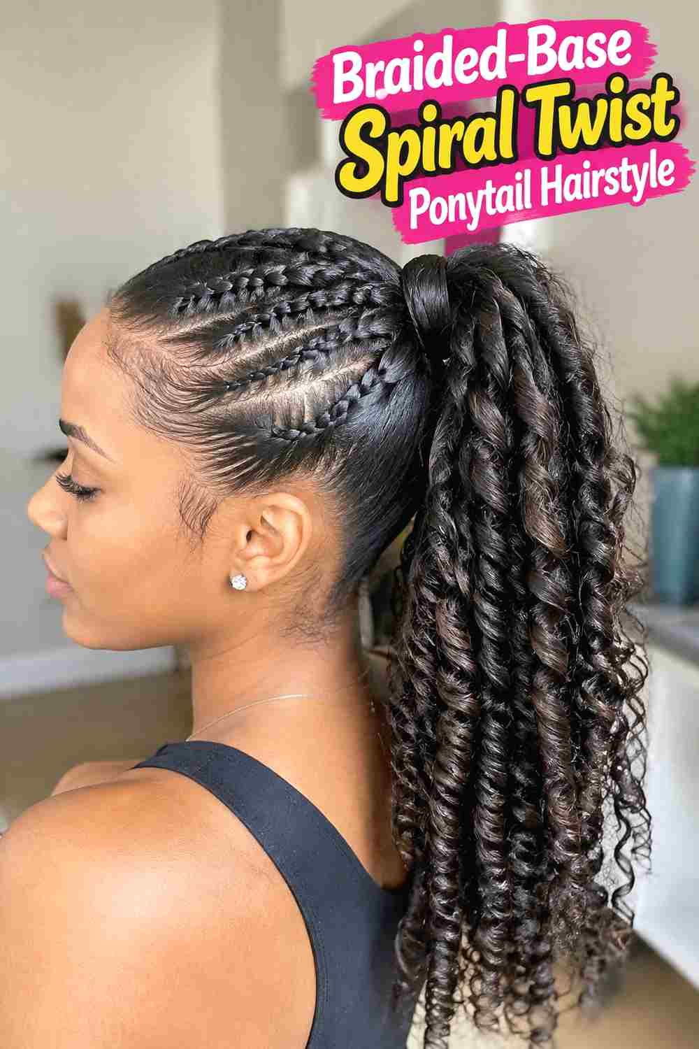 9. Braided Base Spiral Twist Ponytail Hairstyle