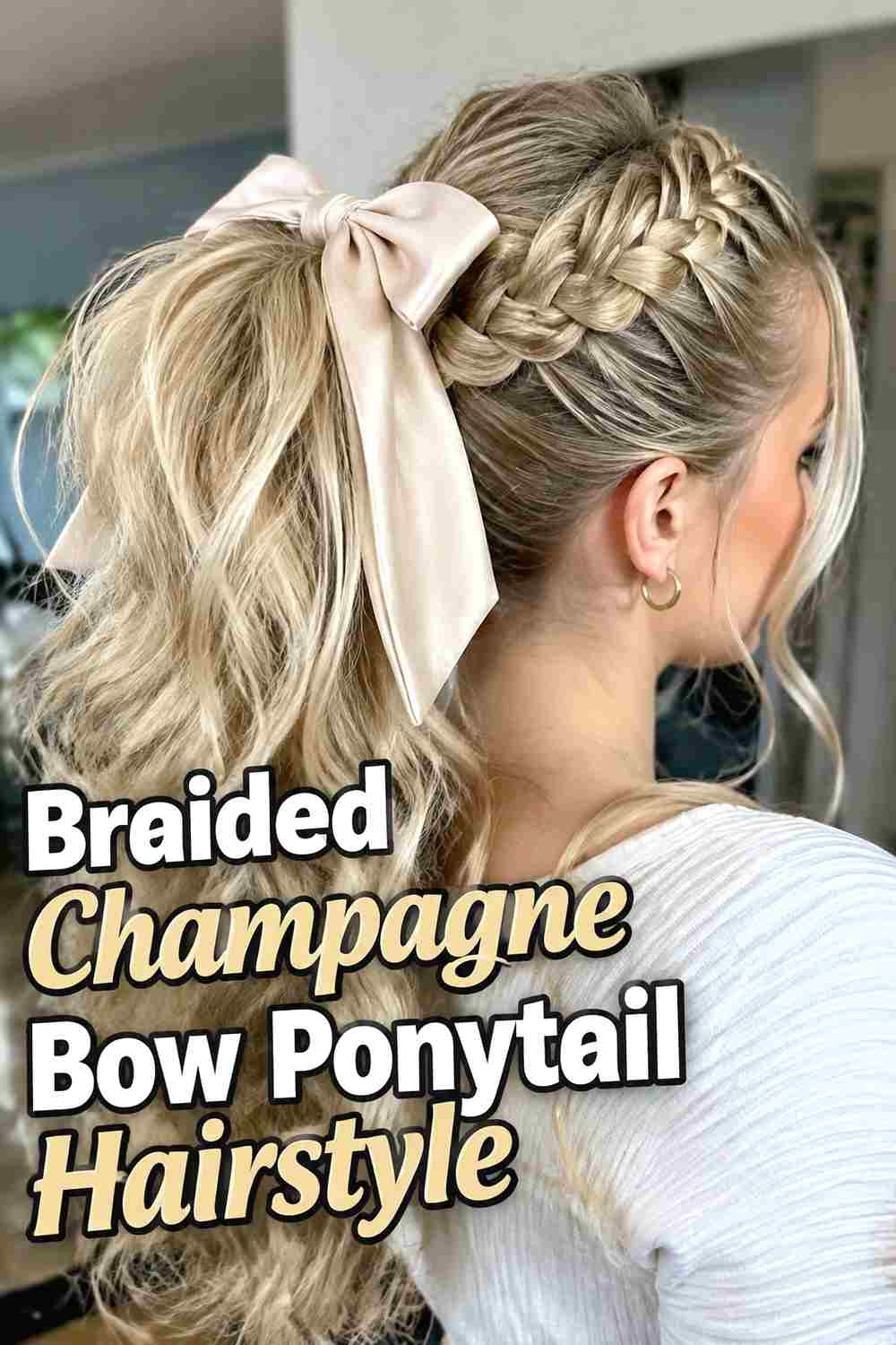 7. Braided Champagne Bow Ponytail Hairstyle