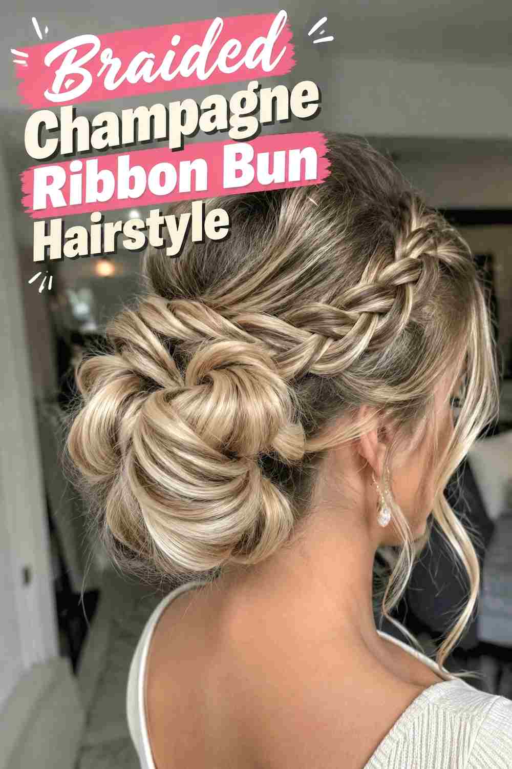 5. Braided Champagne Ribbon Bun Hairstyle