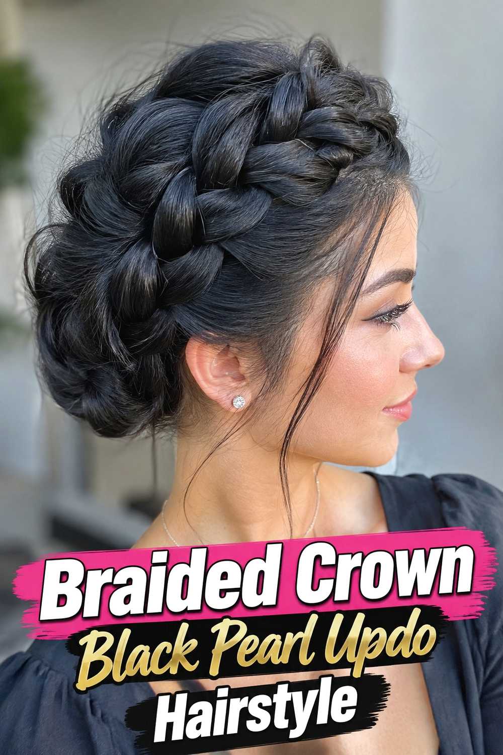 5. Braided Crown Black Pearl Updo Hairstyle