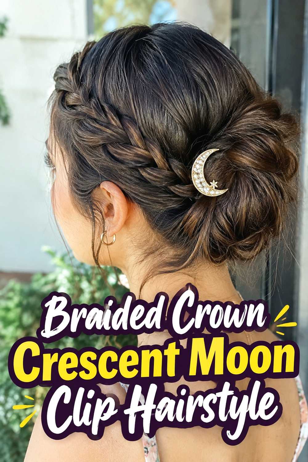 5. Braided Crown Crescent Moon Clip Hairstyle