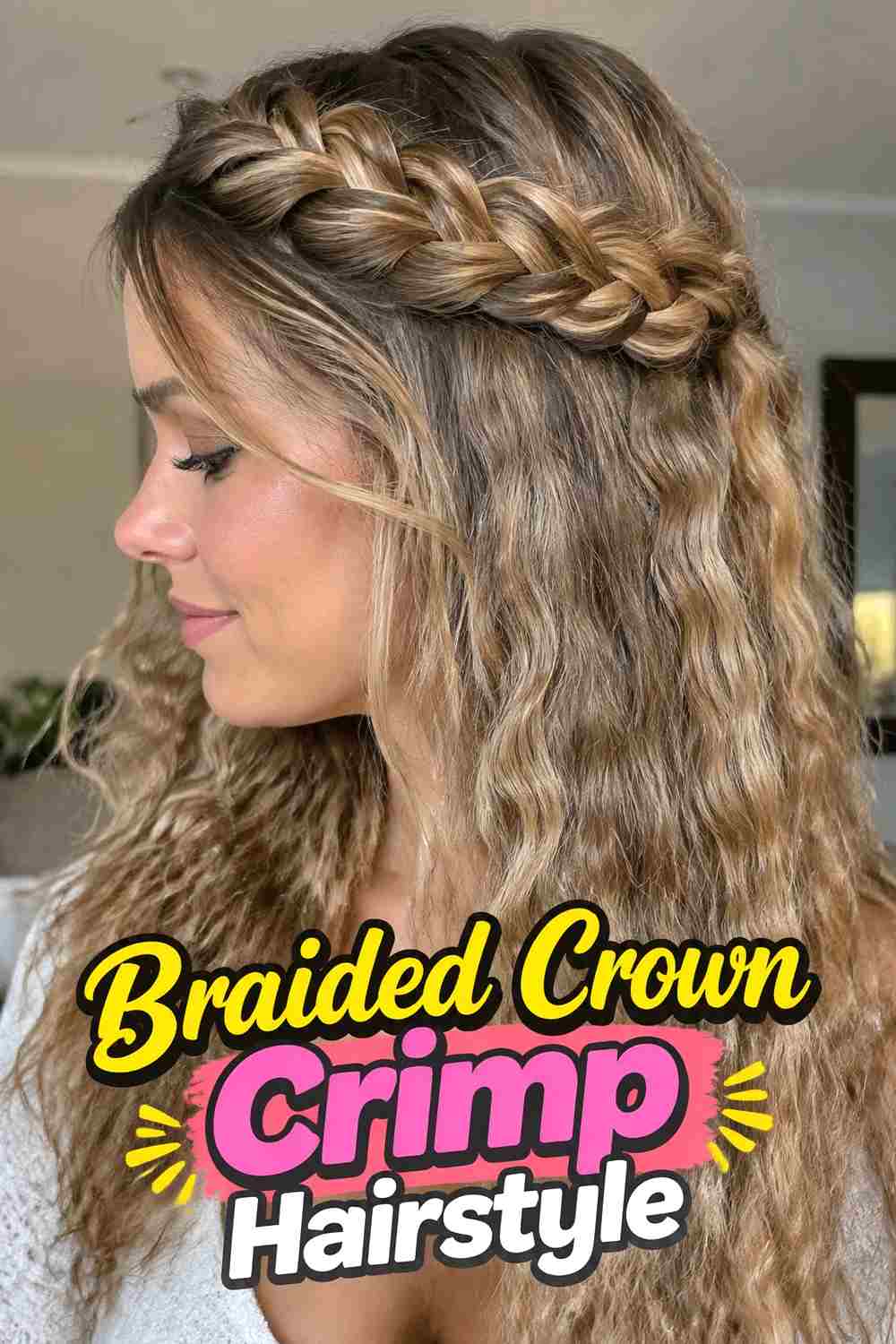 7. Braided Crown Crimp Hairstyle