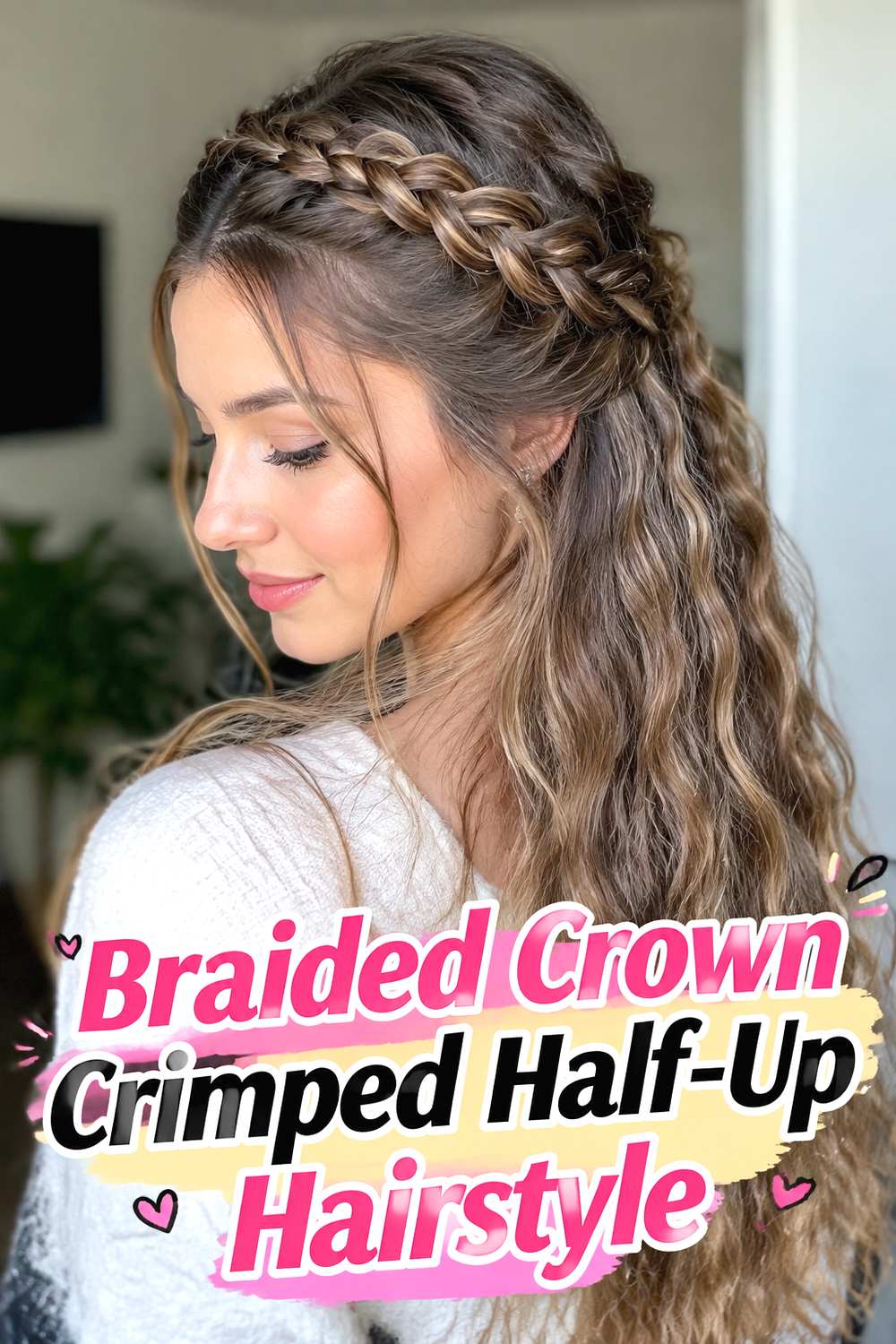 Braided Crown Crimped Half-Up Hairstyle