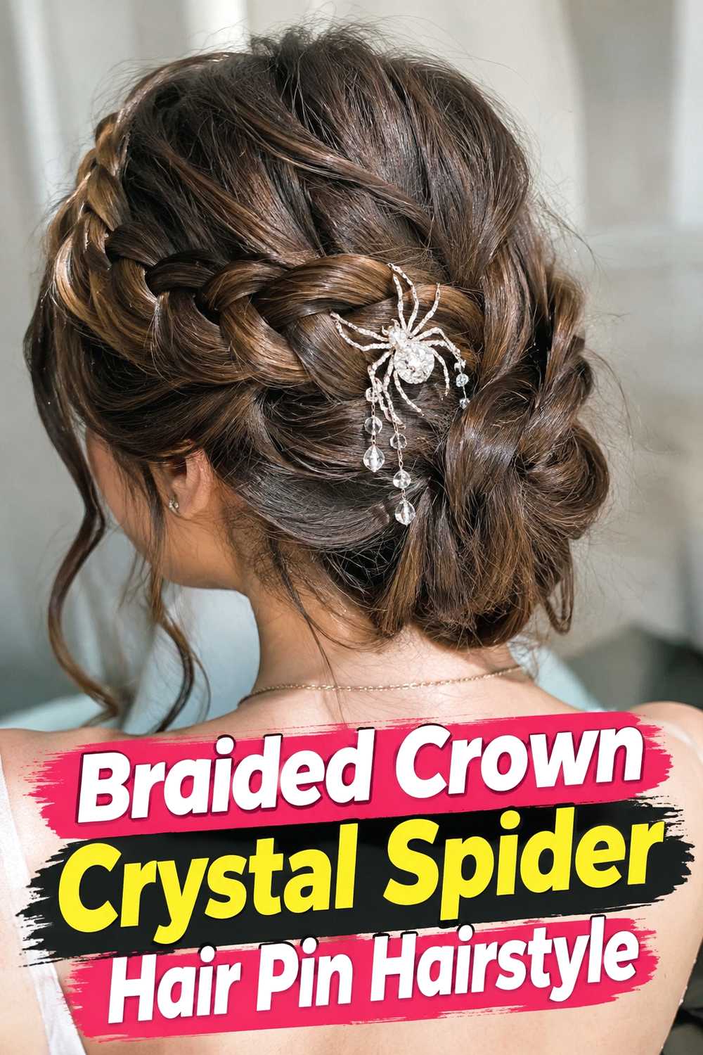 5. Braided Crown Crystal Spider Hair Pin Hairstyle