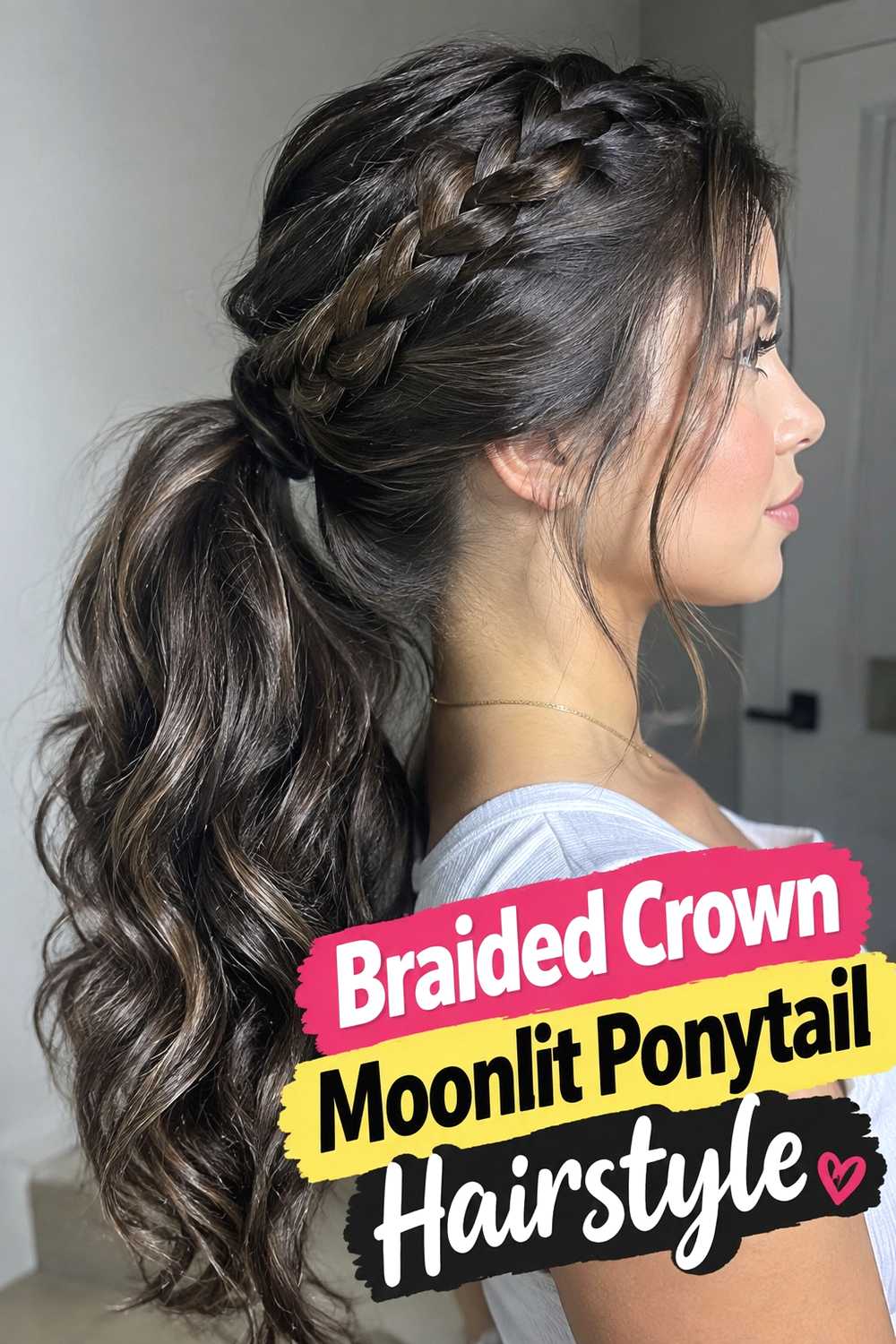 6. Braided Crown Moonlit Ponytail Hairstyle