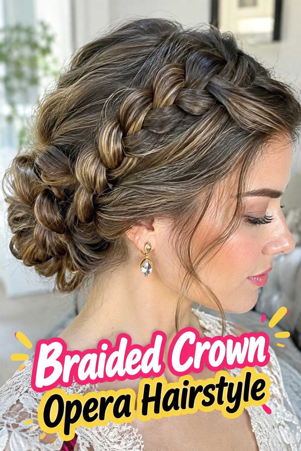 8. Braided Crown Opera Hairstyle