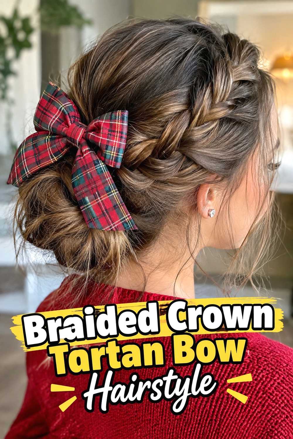 5. Braided Crown Tartan Bow Hairstyle
