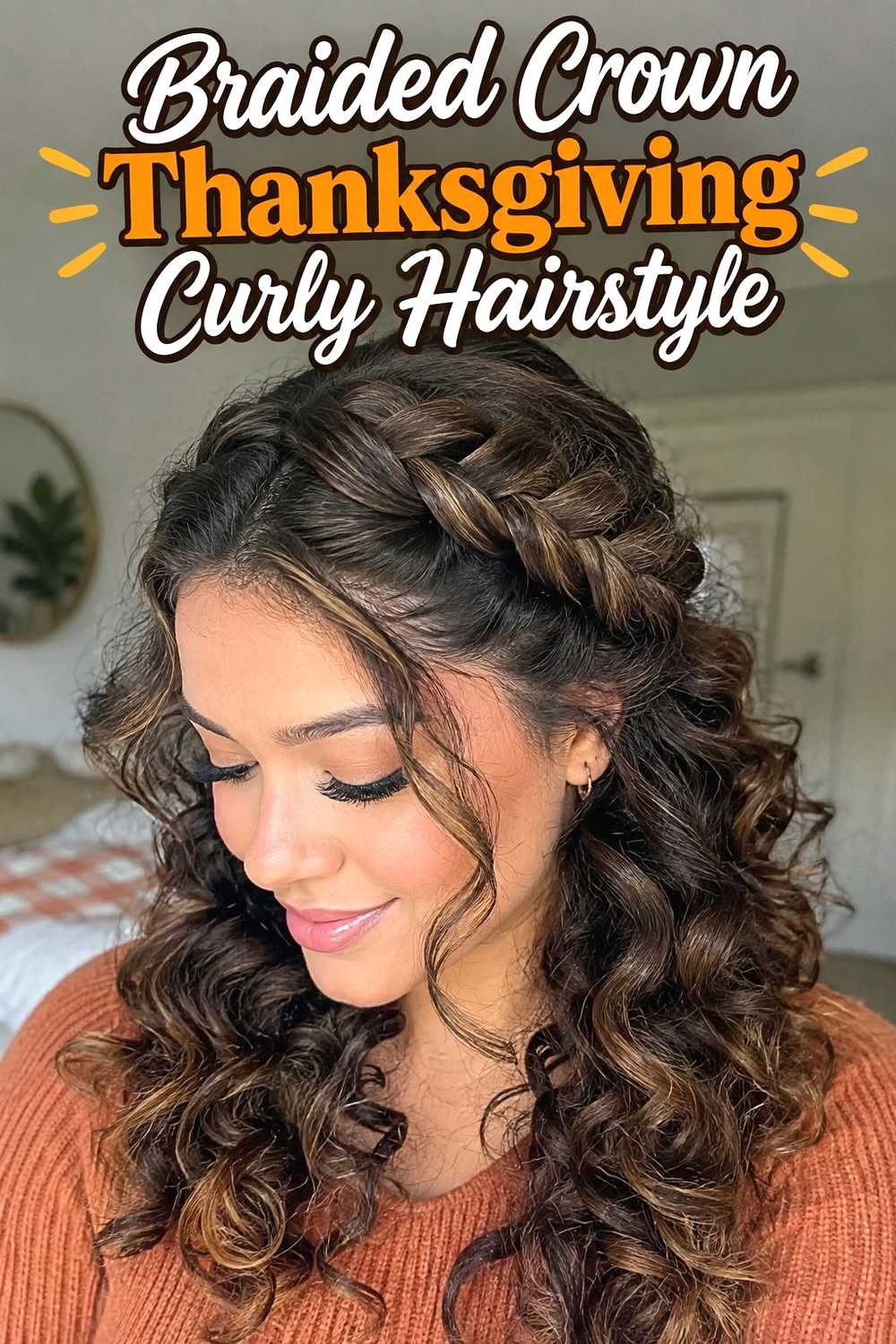 7. Braided Crown Thanksgiving Curly Hairstyle