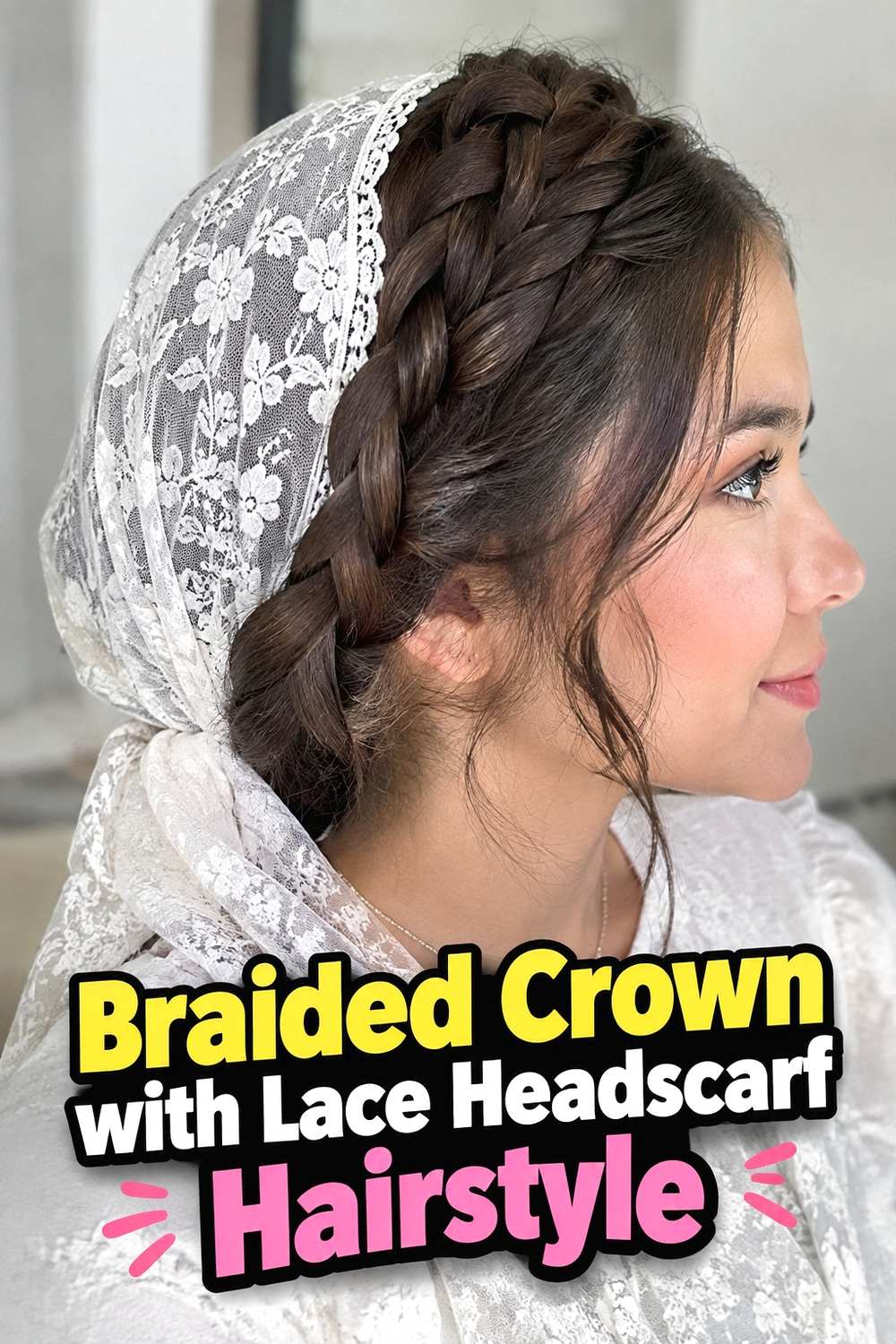 13. Braided Crown With Lace Headscarf Hairstyle