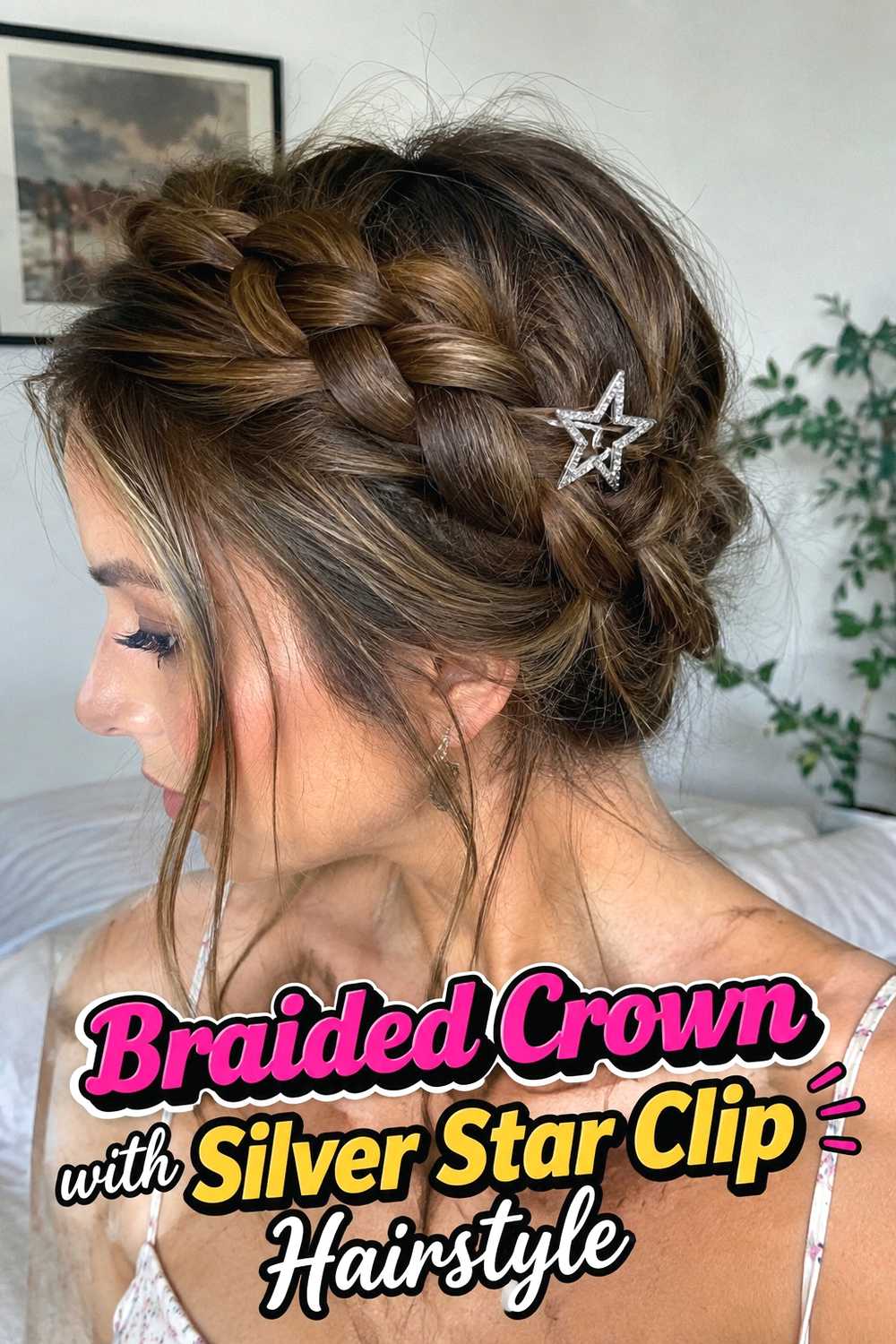 6. Braided Crown With Silver Star Clip Hairstyle