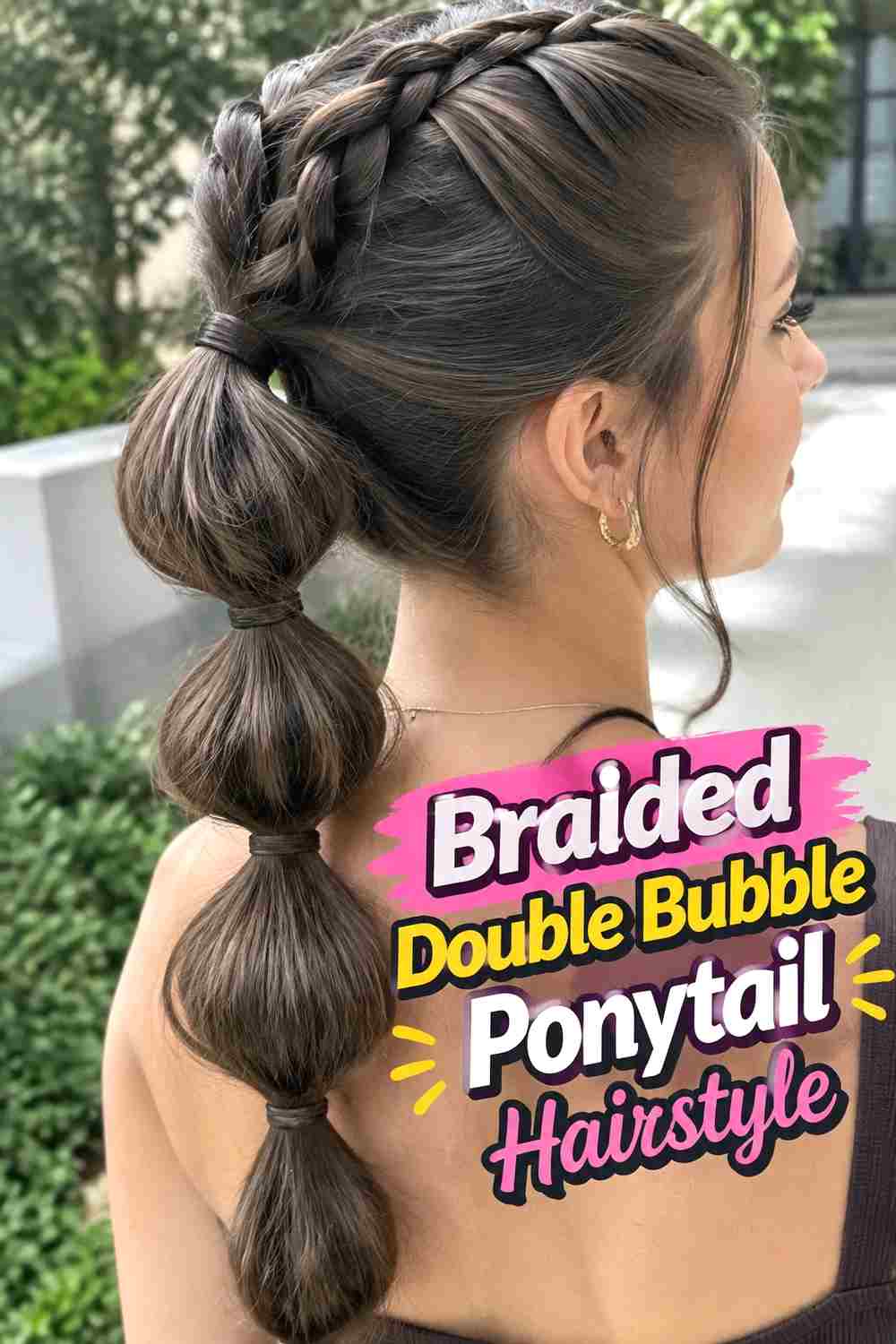 8. Braided Double Bubble Ponytail Hairstyle