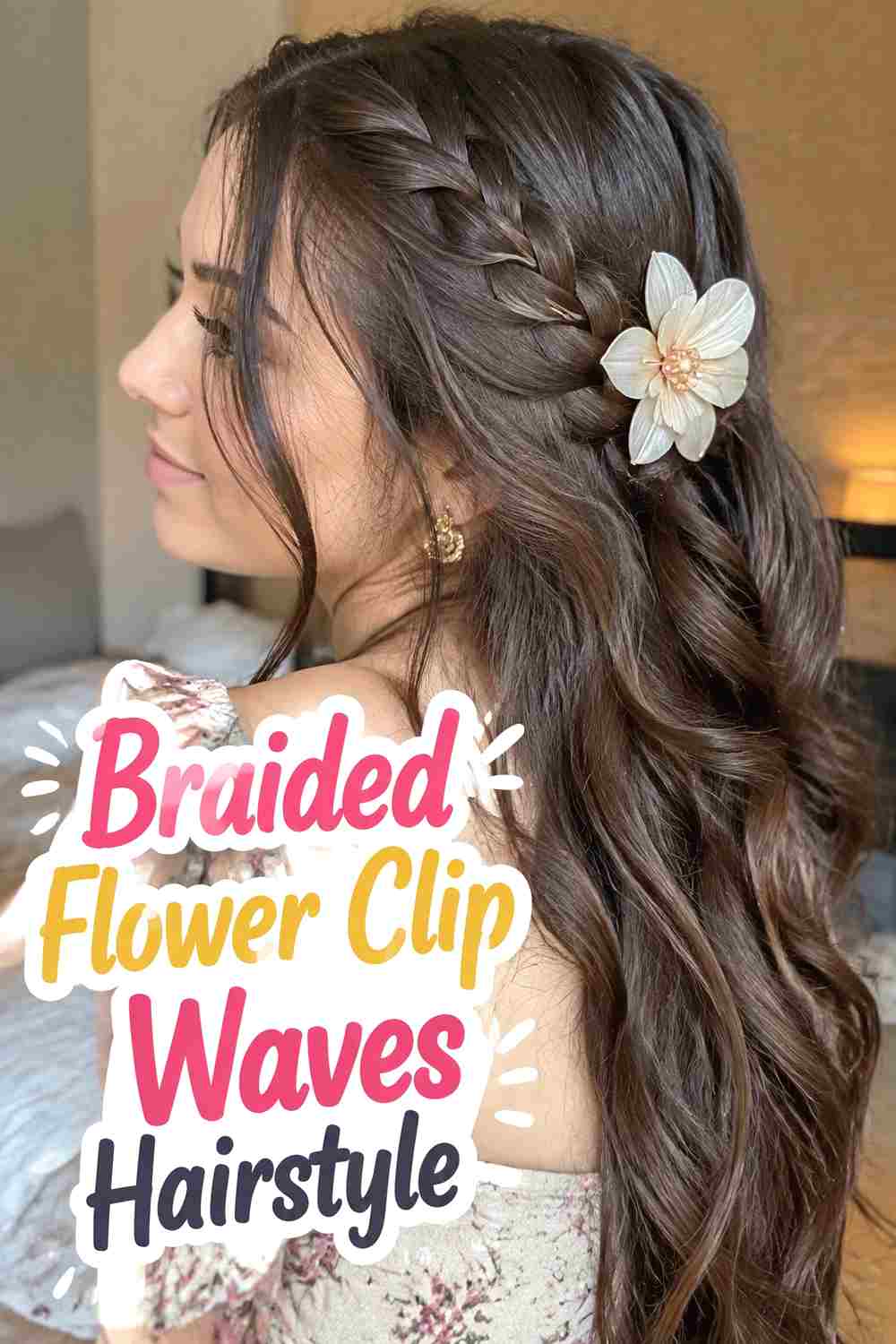 14. Braided Flower Clip Waves Hairstyle
