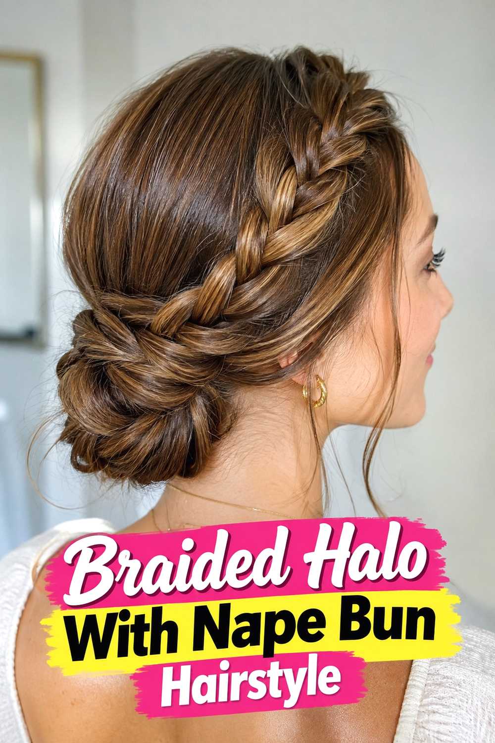 9. Braided Halo With Nape Bun Hairstyle