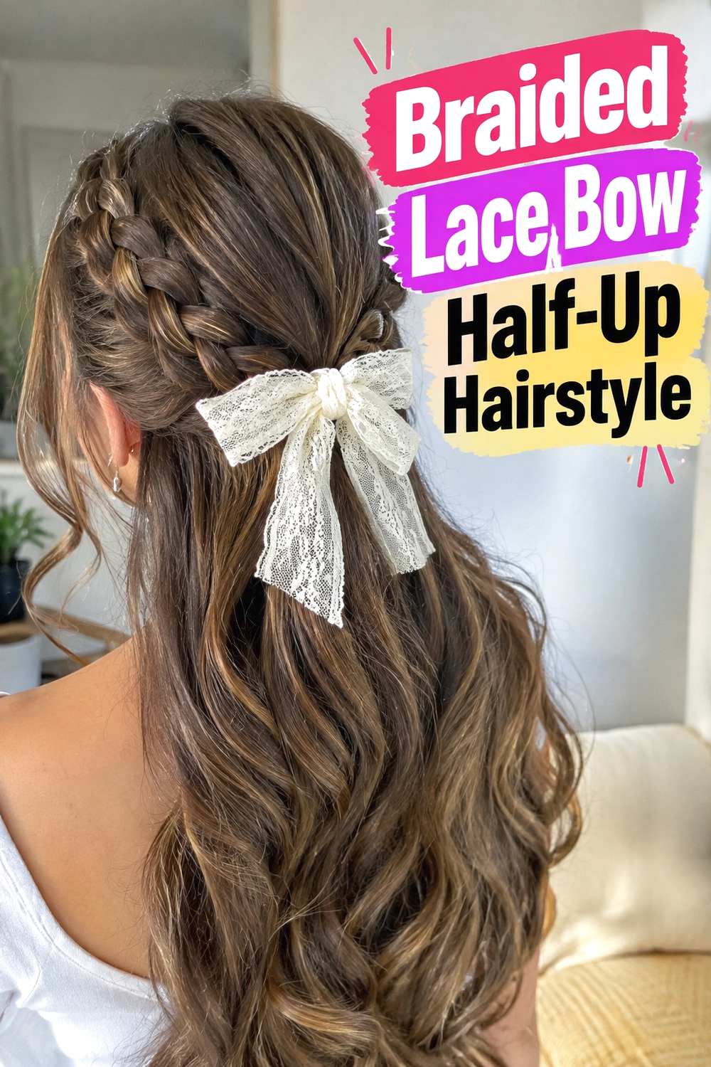 5. Braided Lace Bow Half Up Hairstyle