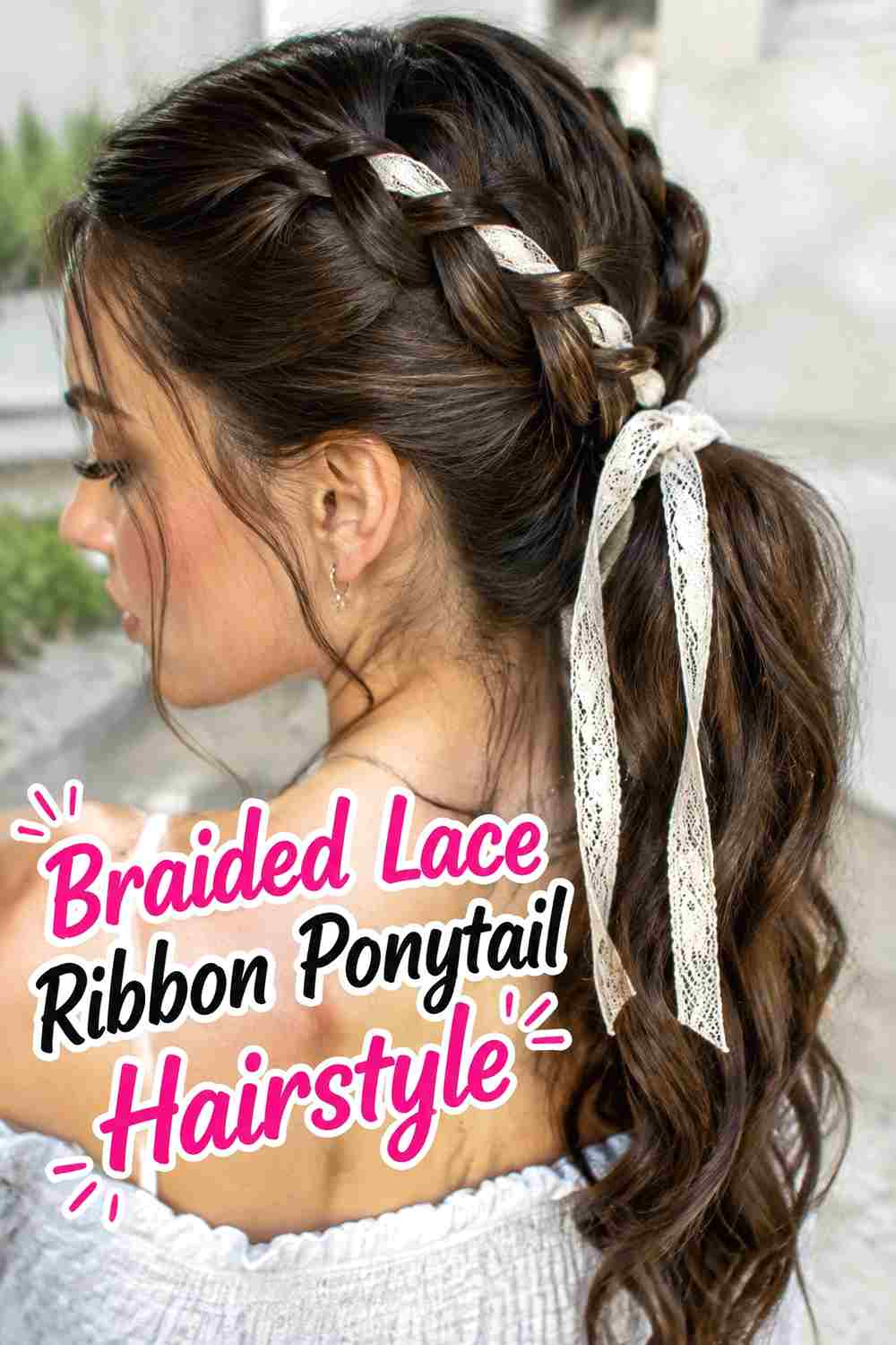 6. Braided Lace Ribbon Ponytail Hairstyle