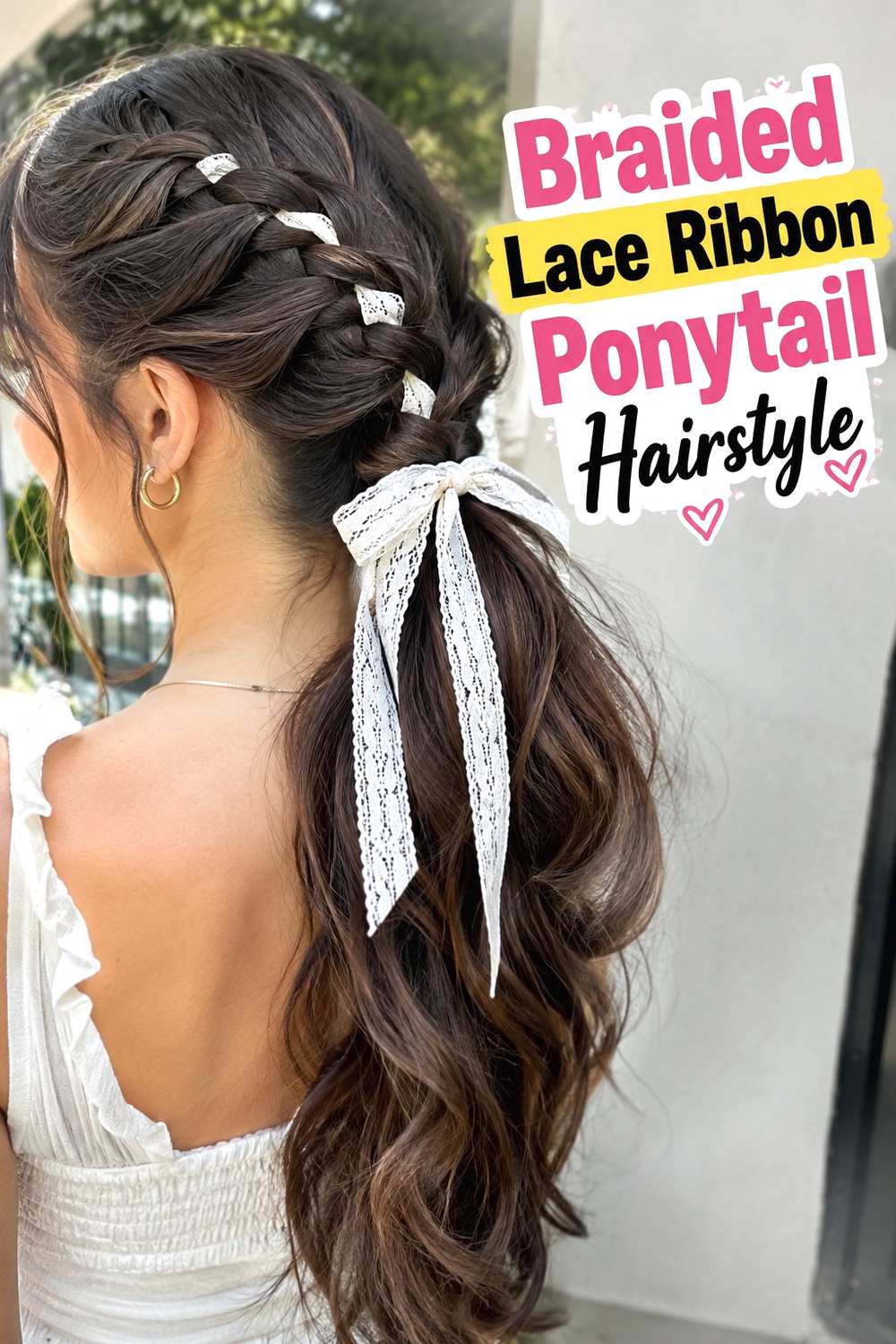 7. Braided Lace Ribbon Ponytail Hairstyle