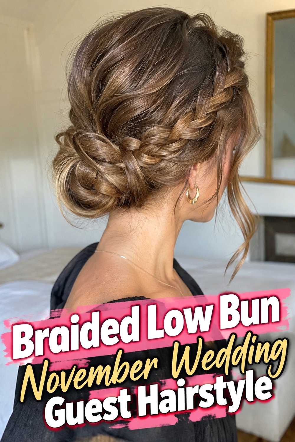 8. Braided Low Bun November Wedding Guest Hairstyle